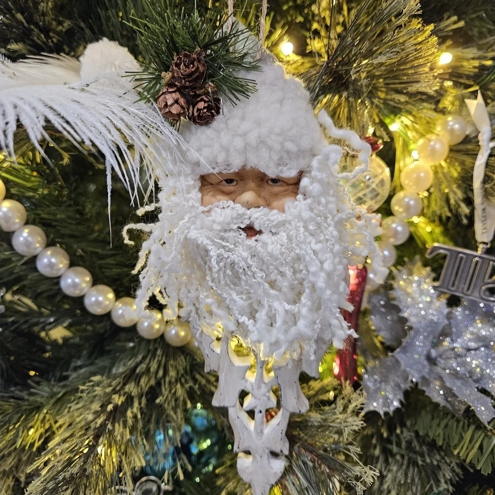 Rustic Charming Santa Claus White and Green Christmas Wall Hanging Ornament